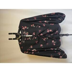 Vince Camuto Women's Black Floral Long Sleeve Top, Medium